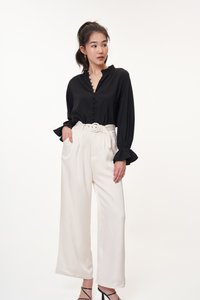Lenne Satin Belted Pants in Ivory