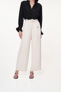 Lenne Satin Belted Pants in Ivory