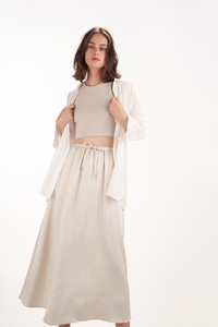 Lenne Satin Skirt in Pearl Grey