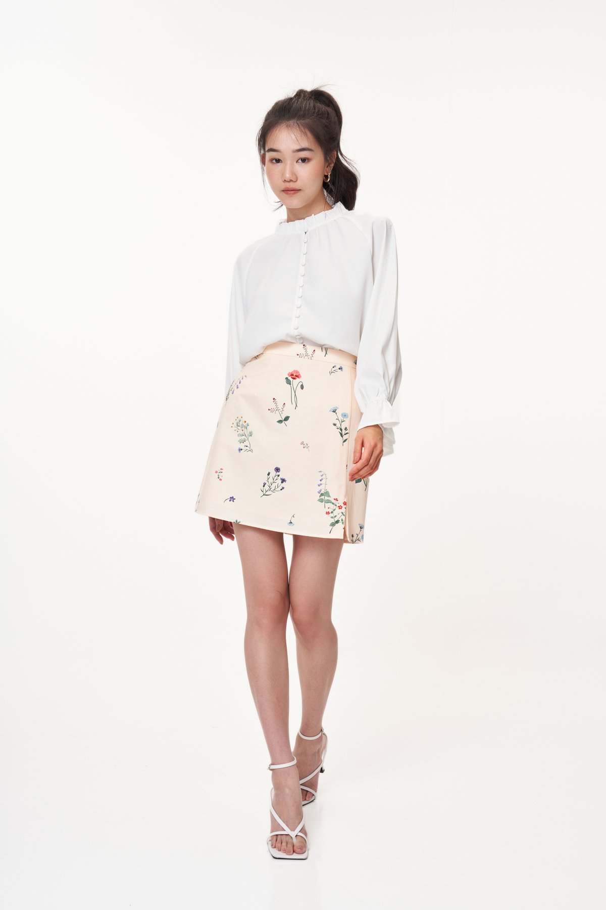 Elina Floral Skirt in Cream