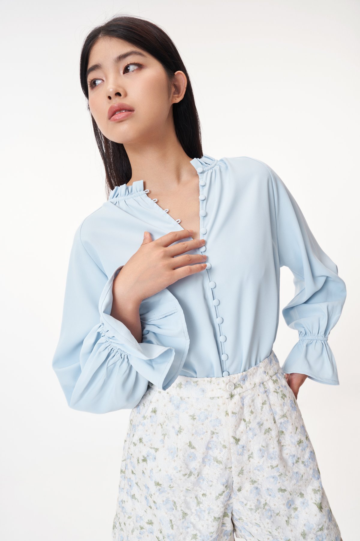 Jennie Button Blouse in Sky
