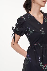 Elina Floral Ruched Dress in Black