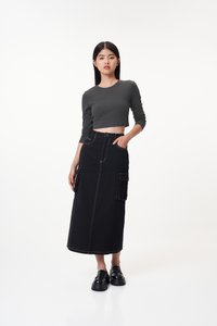 Jonas Contrast Stitch Skirt in Black