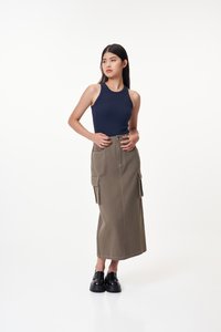 Jonas Contrast Stitch Skirt in Taupe