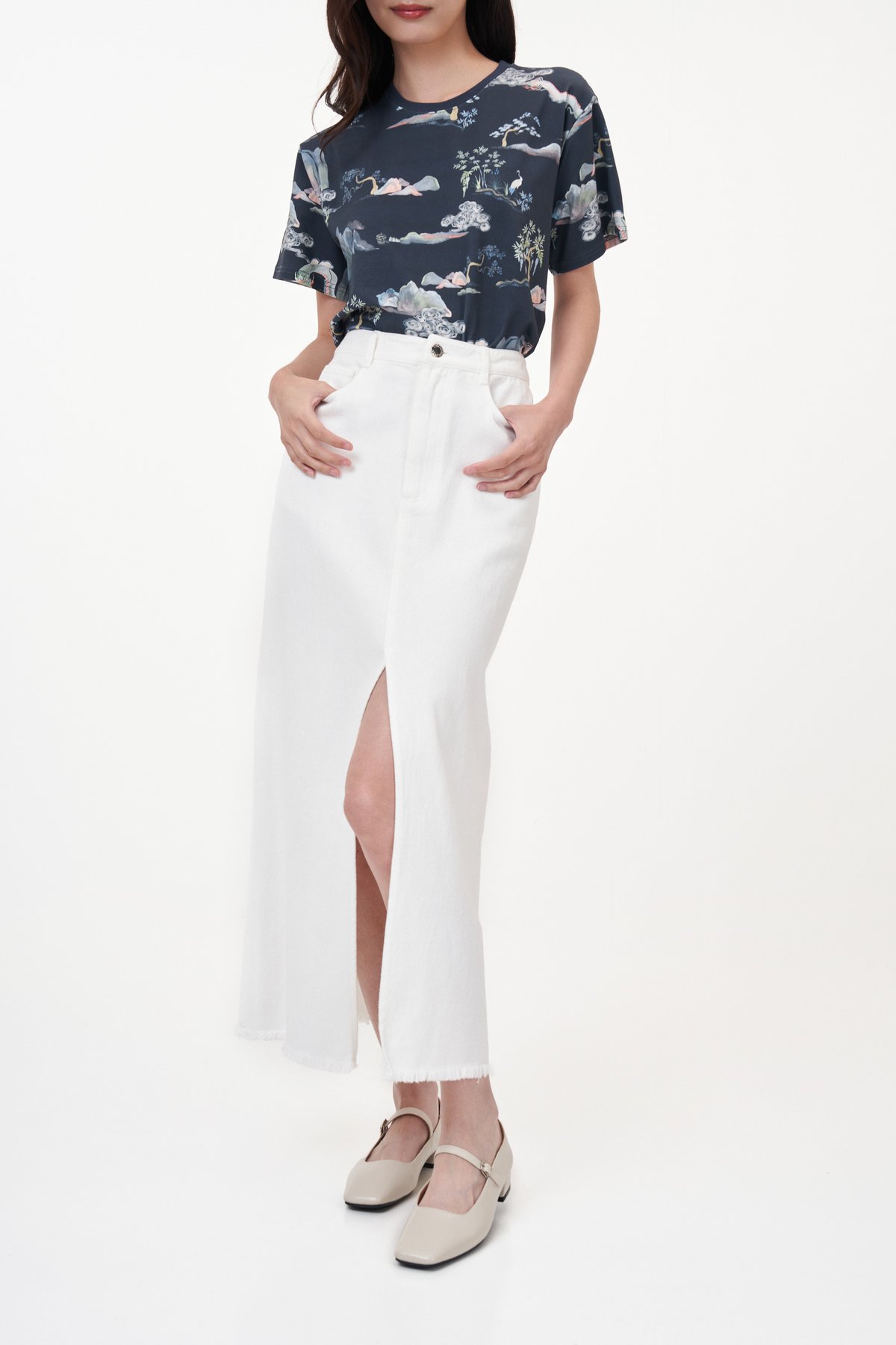 Briston Denim Maxi Skirt in White