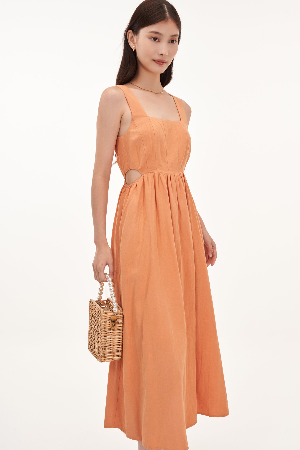 Claire Cut-Out Midi Dress in Orange