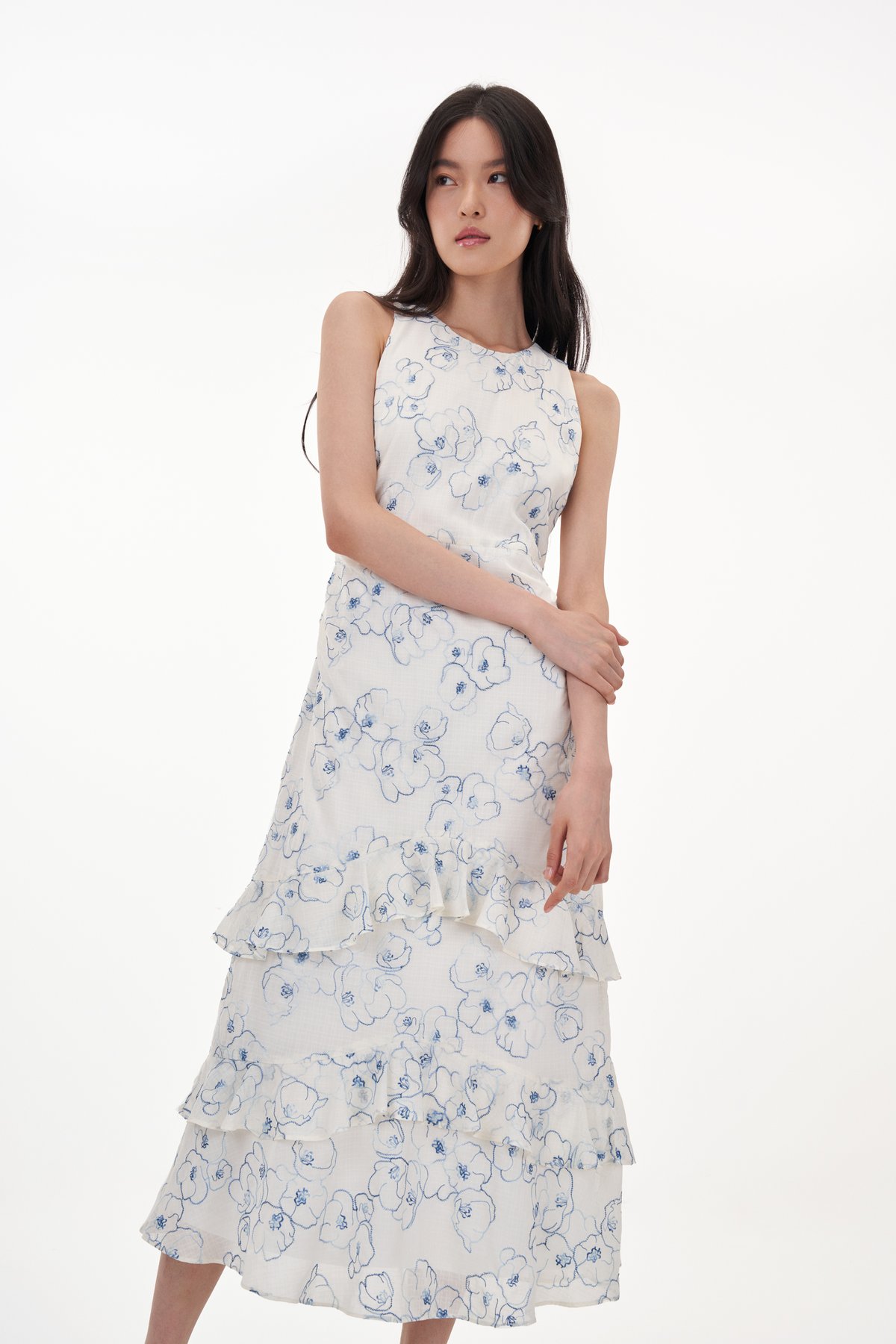 Linn Embroidered Dress in Blue