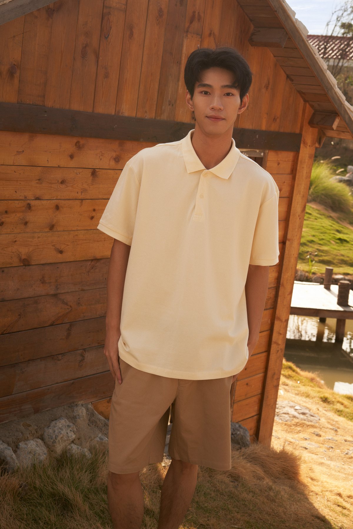Men's Karter Polo Tee in Pale Yellow