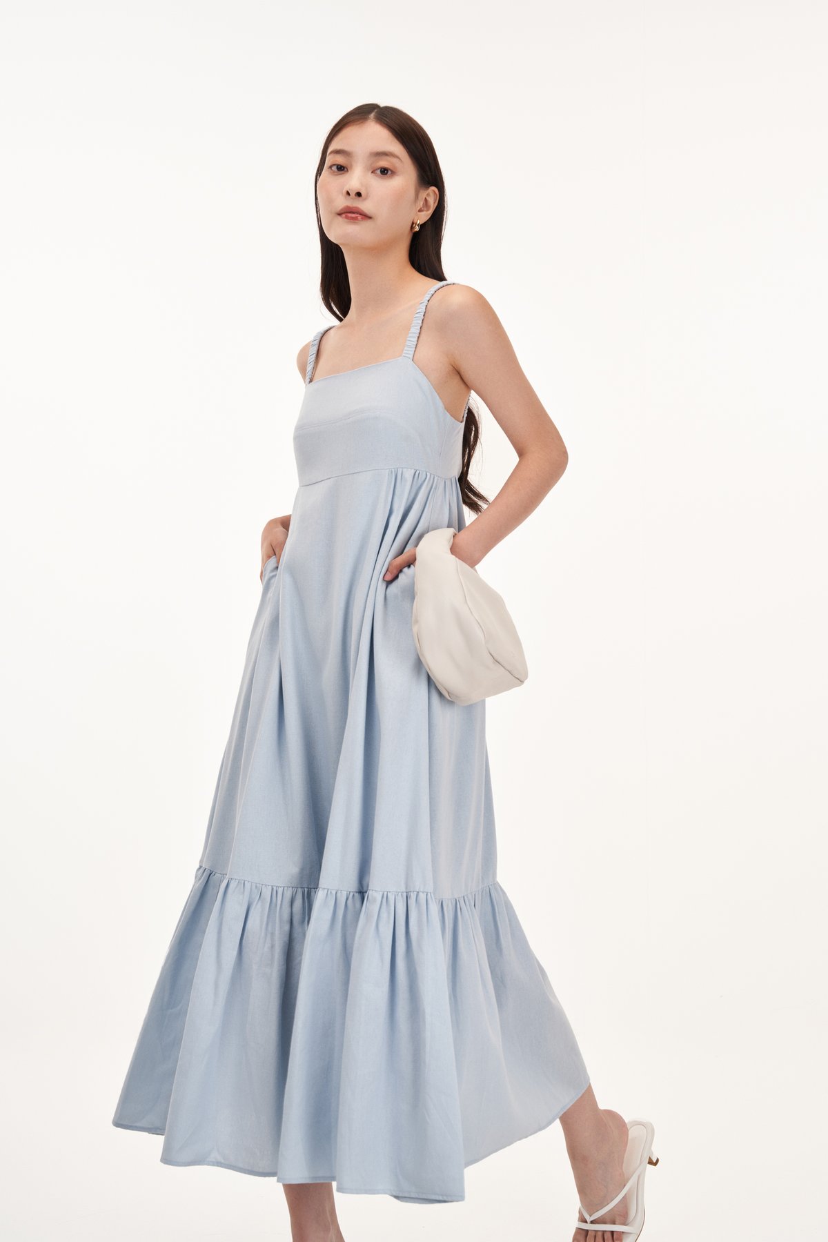 Serah Scruchie Strap Midaxi Dress in Sky Blue