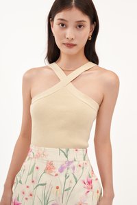 Kailyn Halter Knit Top in Pale Yellow
