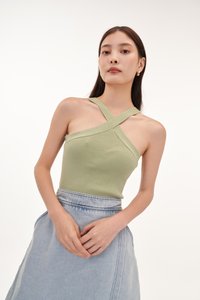 Kailyn Halter Knit Top in Sage 