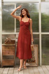 Fani Ruched Dress in Brick Red