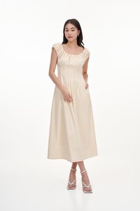 Aisa Ruched Maxi Dress in Cream