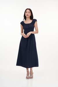 Aisa Ruched Maxi Dress in Navy