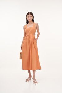 Claire Cut-Out Midi Dress in Orange