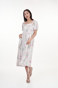 Cornelia Square Neck Babydoll Dress in Blossoms Reverie