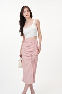 Elvira Ruched Midi Skirt in Pink