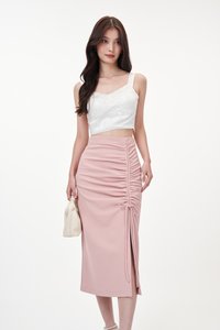 Elvira Ruched Midi Skirt in Pink