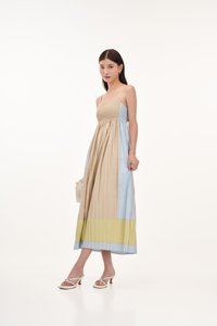 Emilia Pleated Maxi Dress in Khaki