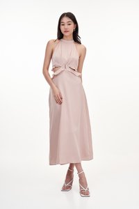 Janna Ruffle Cut-Out Dress in Nude Pink