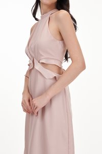 Janna Ruffle Cut-Out Dress in Nude Pink