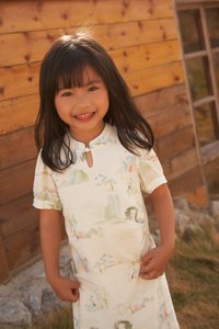 Kids' Jia Qipao in Paradise Dreams in White