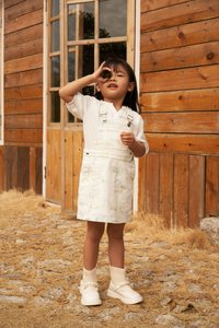 Kids' Jaylin Denim Dungaree Dress in Paradise Dreams in White