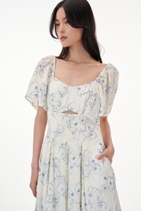 Linn Embroidered Sleeve Dress in Blue
