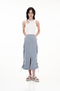 Randell Two Way Cargo Skirt in Light Wash