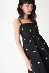 Ayaka Embroidered Babydoll Dress in Black