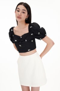 Ayaka Embroidered Top in Black
