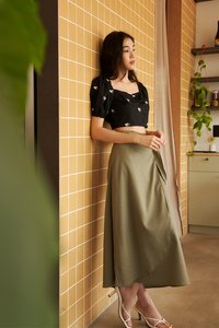 Helena Knotted Midi Skirt in Olive