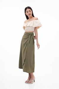 Helena Knotted Midi Skirt in Olive