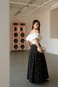 Aella Hearts Embroidery Skirt in Black