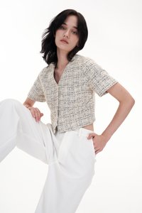 Hathaway Tweed Sleeve Top in Monochrome