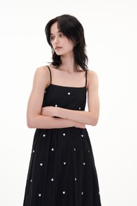 Aella Hearts Embroidery Dress in Black