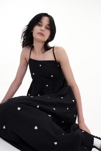 Aella Hearts Embroidery Dress in Black