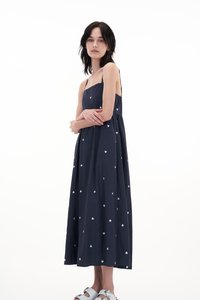 Aella Hearts Embroidery Dress in Navy