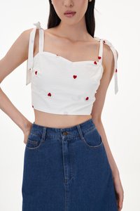 Aella Hearts Embroidery Top in White