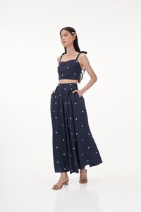 Aella Hearts Embroidery Skirt in Navy