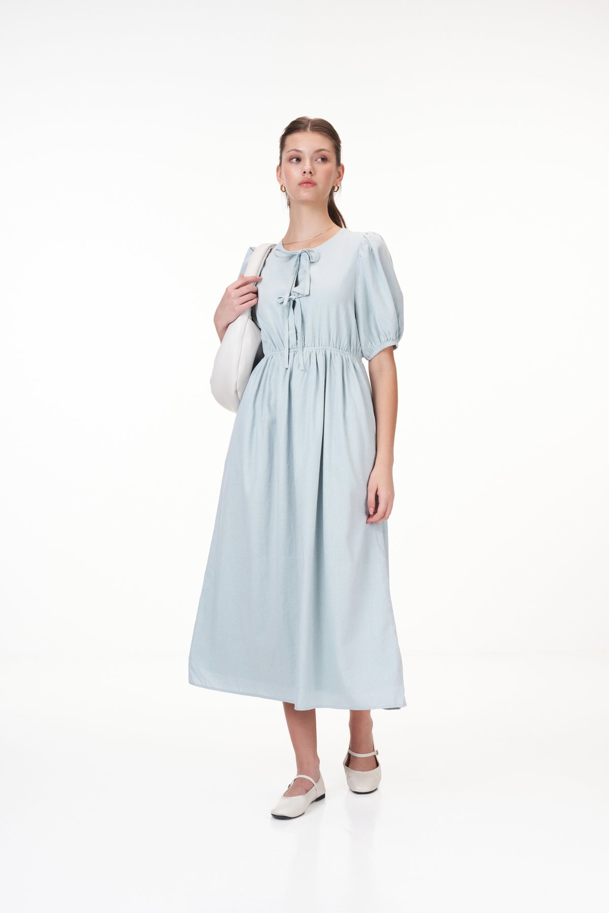 Susie Linen Ribbon Dress in Sky