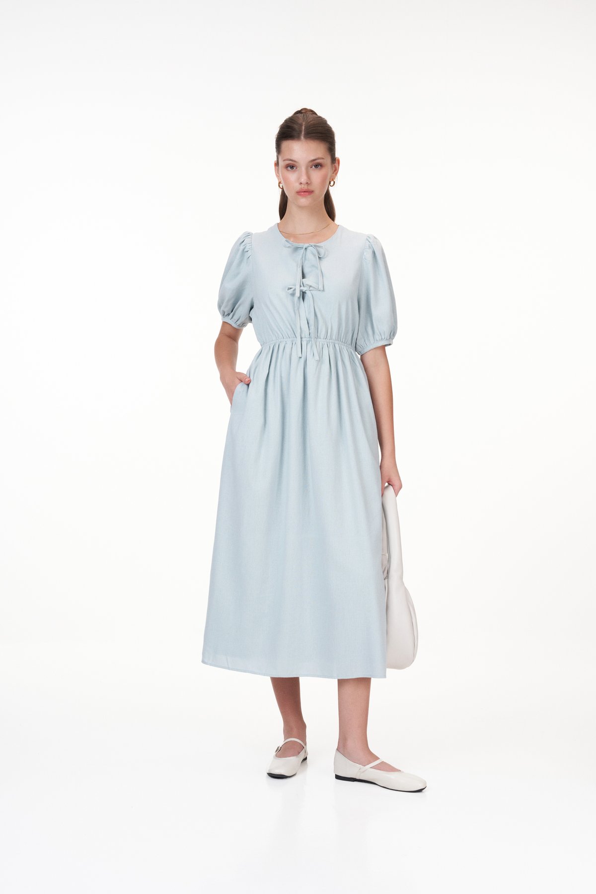 Susie Linen Ribbon Dress in Sky