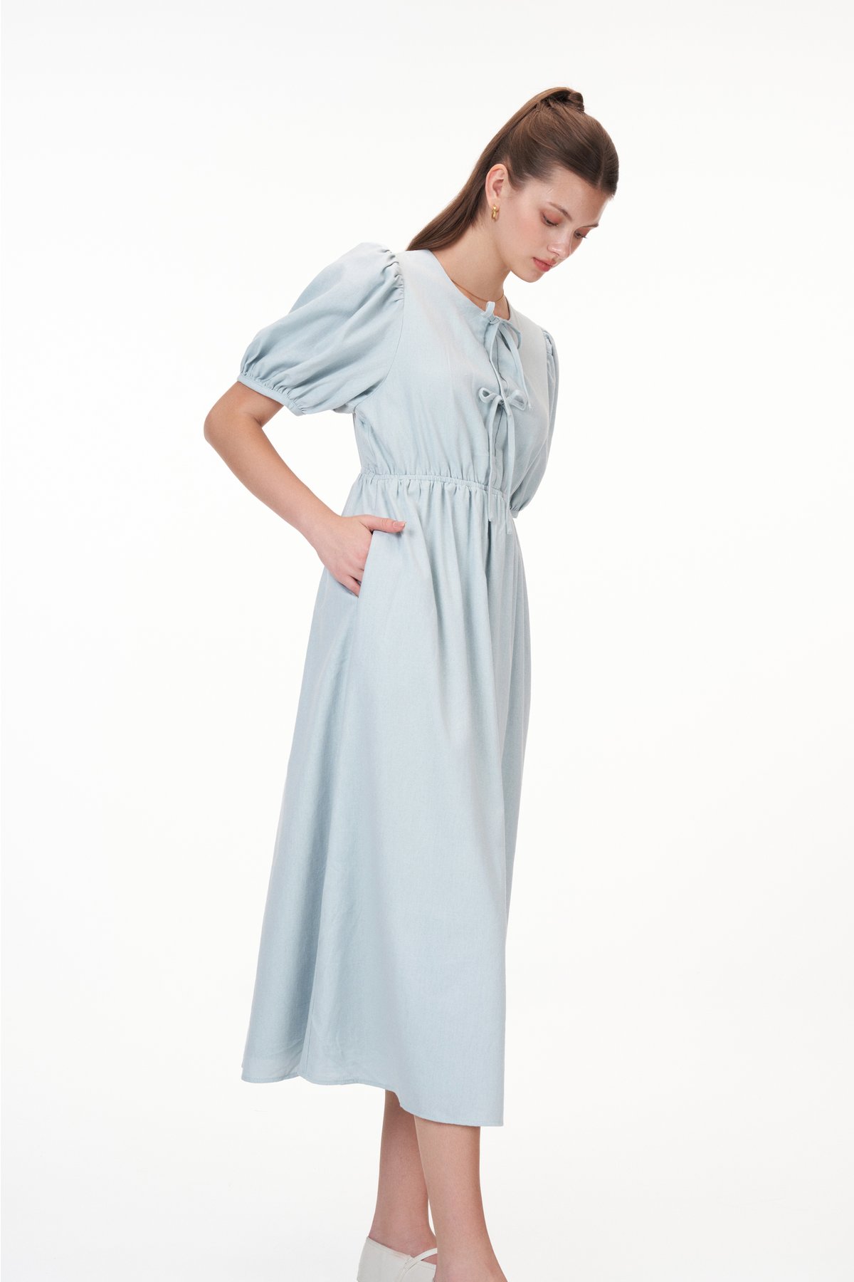 Susie Linen Ribbon Dress in Sky