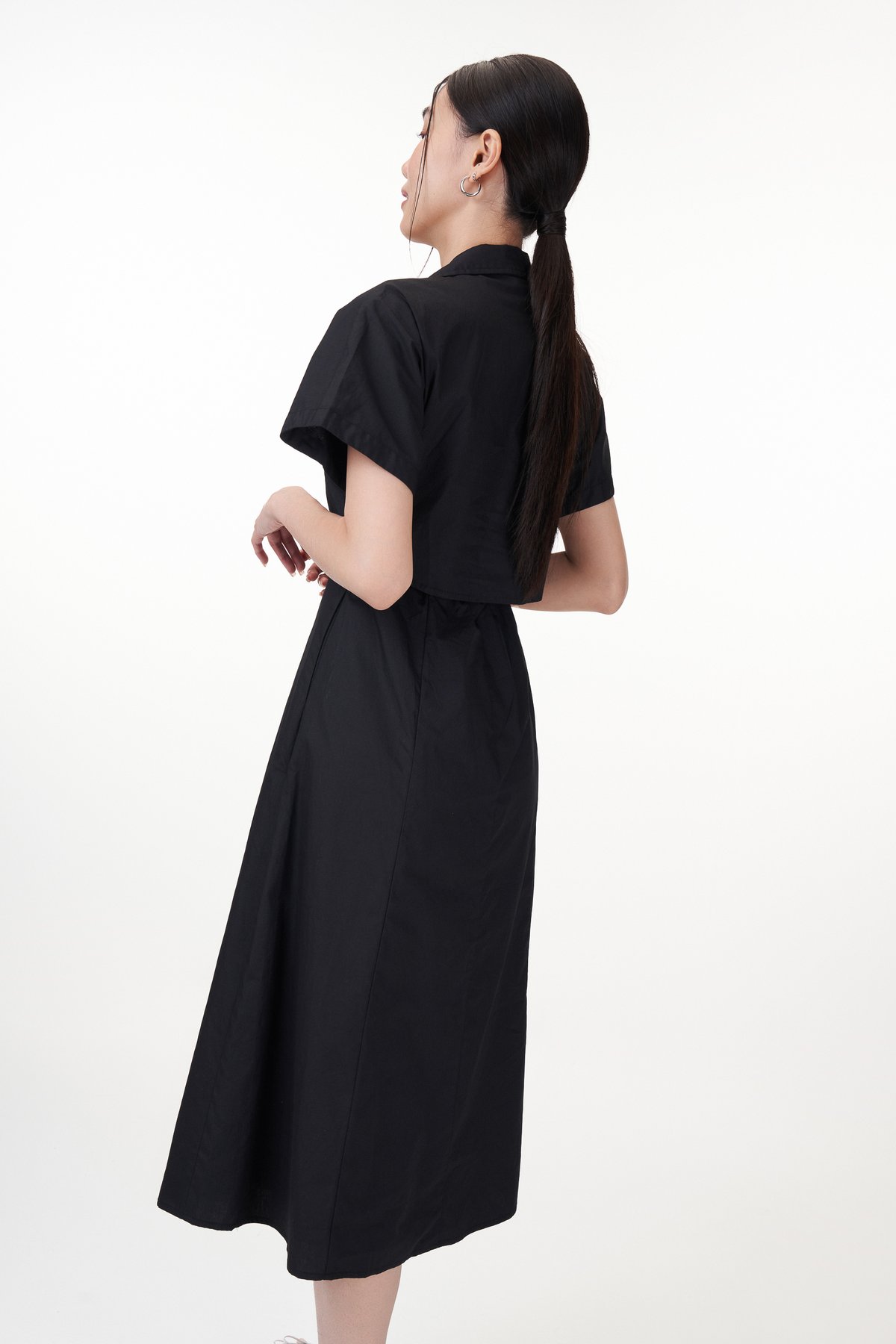 Valerie Collared Midi Dress in Black