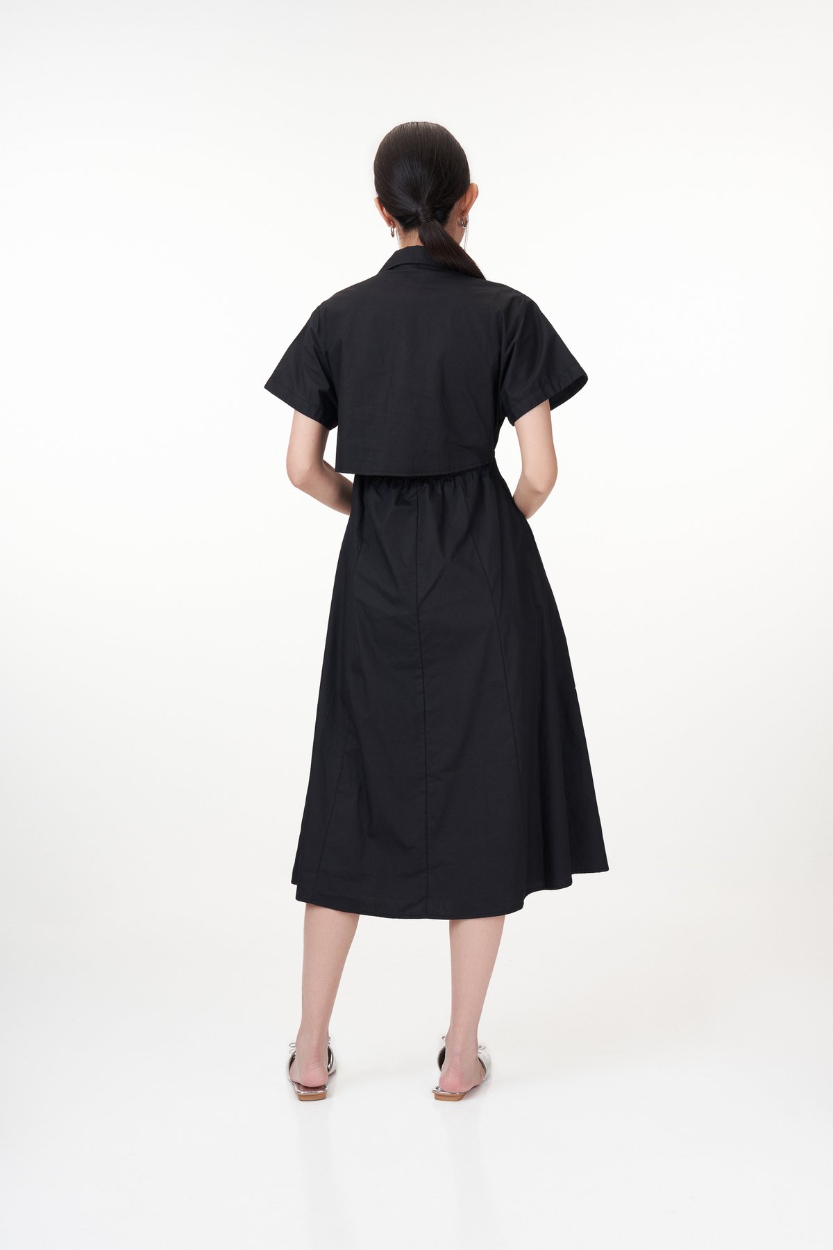 Valerie Collared Midi Dress in Black
