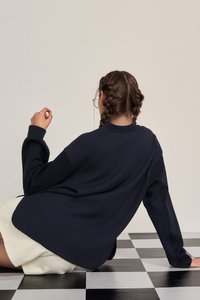 Jackie Contrast Textured Pullover in Navy