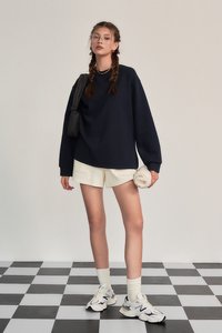 Jackie Contrast Textured Pullover in Navy