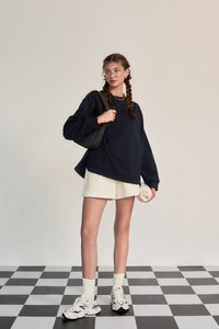 Jackie Contrast Textured Pullover in Navy