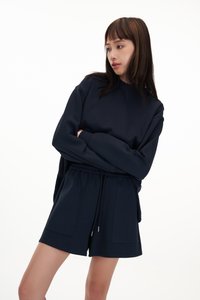 Jackie Contrast Textured Pullover in Navy