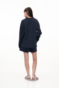 Jackie Contrast Textured Pullover in Navy